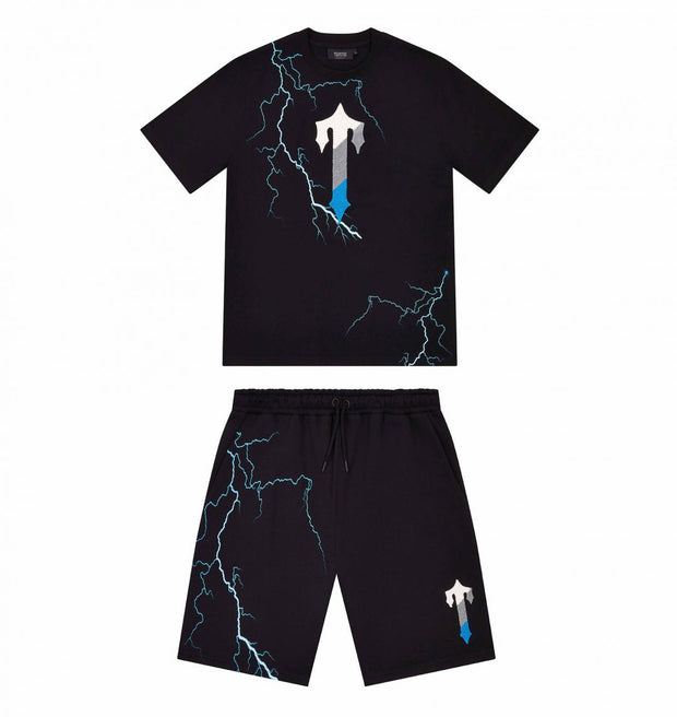 Sattars World Trapstar London Irongate T Lightning Shorts Set – Black/Ice Edition