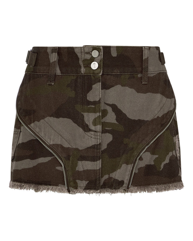 Sattars World Irongate T Womens Denim Zip Detail Mini Skirt - Brown Camo