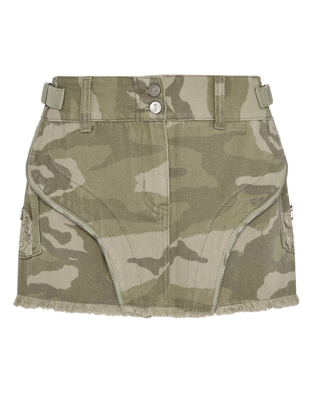 Sattars World Irongate T Womens Denim Zip Detail Mini Skirt - Desert Camo