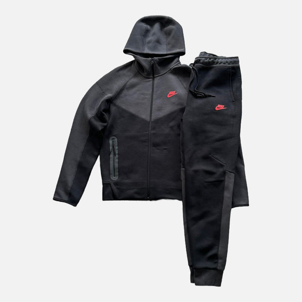 Sattars World Nike Tech Fleece Zip-Up Hoodie - Black / Smoke Grey / Crimson Red (New Season)