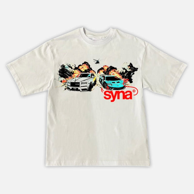 Sattars World Syna World Car Chase T-Shirt - White