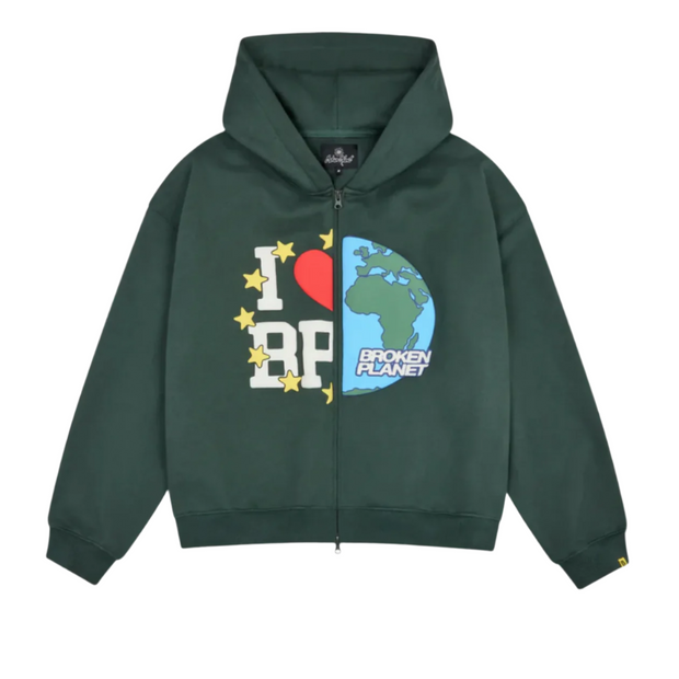 Sattars World Broken Planet Market My Planet Zip Up Hoodie Emerald Green