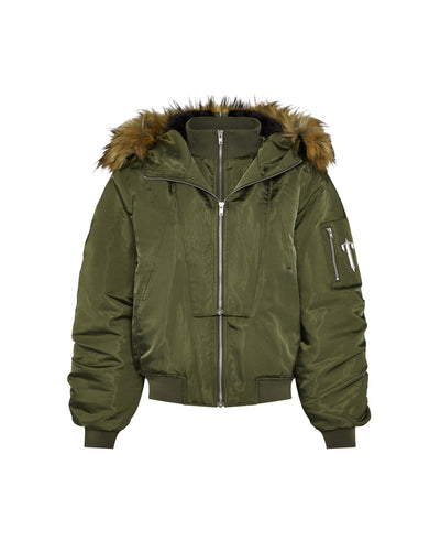 Sattars World Women’s Script Fur Hood Bomber - Khaki